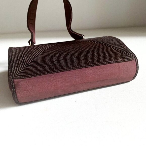 Vintage Chocolate Brown Cordé Textured Fabric Detail Small Evening Handbag \ - Picture 6 of 8